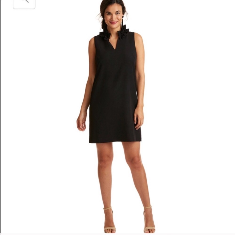 Vineyard Vines Black Sleeveless Shift Dress with Ruffle Collar size 2